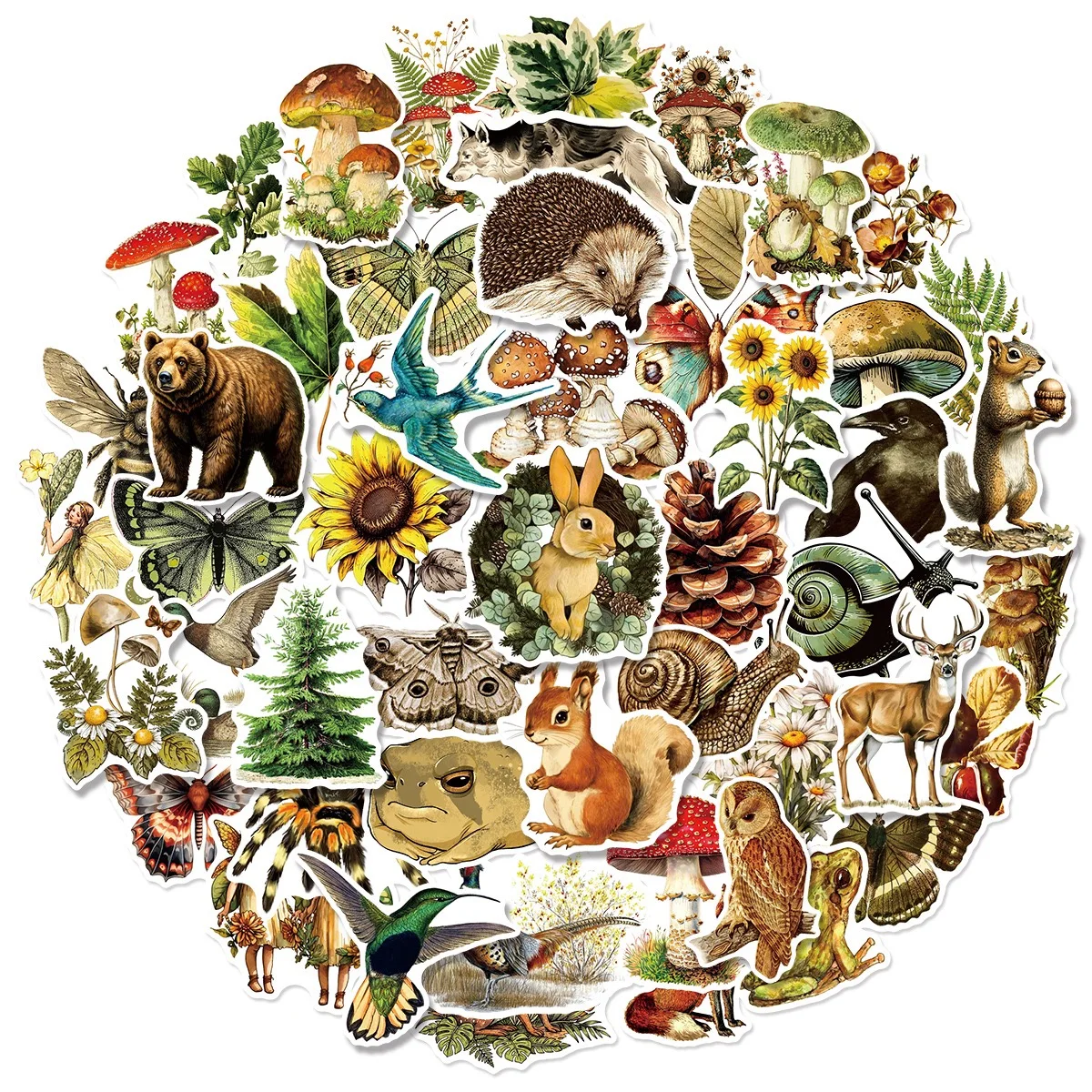 10/50pcs Retro Forest Animals Plants Stickers Aesthetic Graffiti Decals Laptop Water Bottle Luggage Notebook Waterproof Sticker