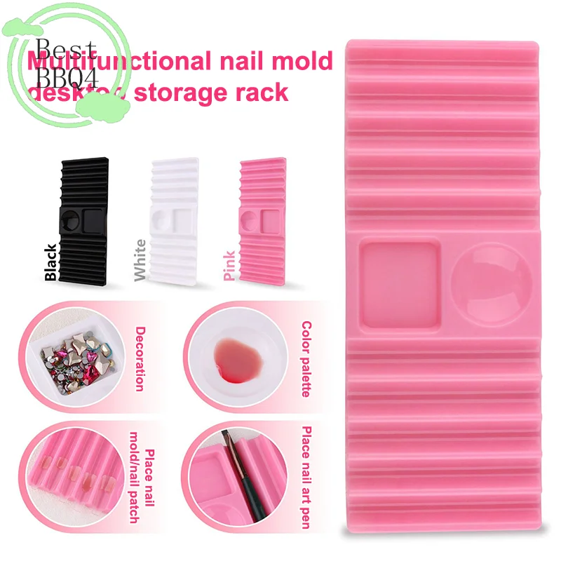 (BBQ4)Plastic Multi-purpose Nail Art Pen Holder 10-Compartment Brush Stand With Color Palette Organize And Display Manicure Tool