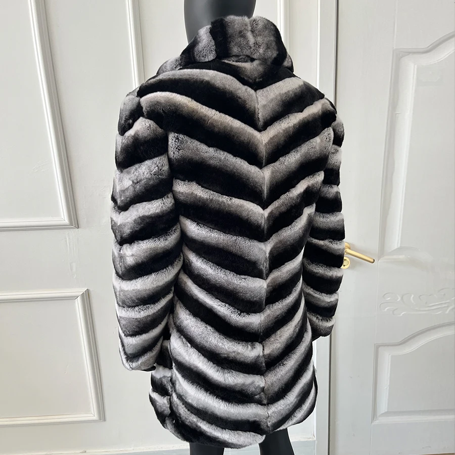 Long Natural Rex Rabbit Fur Coat With Suit Collar Chinchilla Coloured Jackets Men's Winter Fur Jacket Best Selling Real Fur Coat