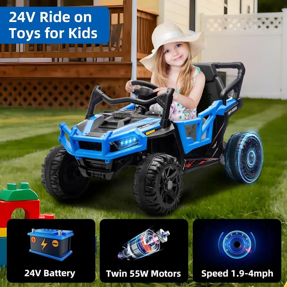 Télécommande de voiture de camion pour enfants 24V, moteurs doubles 55W, vitesse maximale 4MPH, UTV tout-terrain, musique Bluetooth, système de Suspension Safet