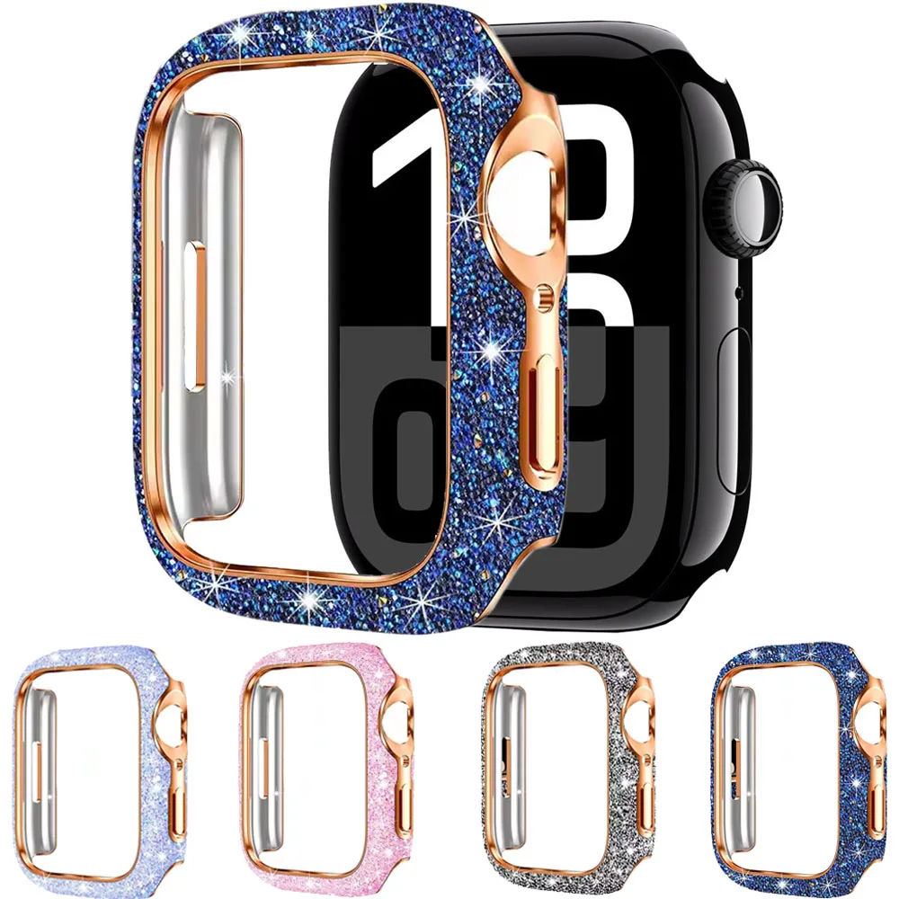 Women Crystal Diamond Case For Apple Watch 11 10 46mm 42mm Screen Glass Protective Shell iWatch 9 8 7 6 5 SE 45mm 41mm 44mm 40mm
