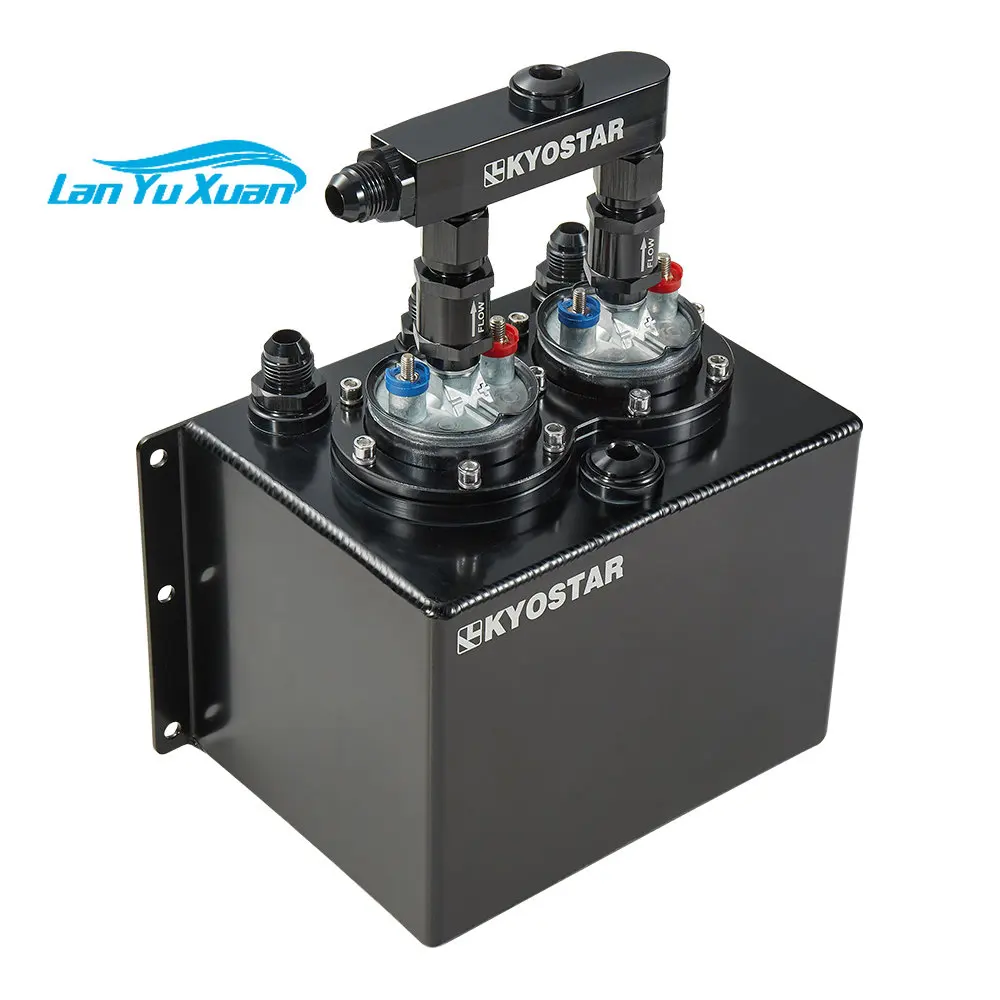 

Kyostar 3L Aluminum Highflow Fuel Swirl Surge Pot Tank with Fuel Rail For Dual 044 Fuel Pump