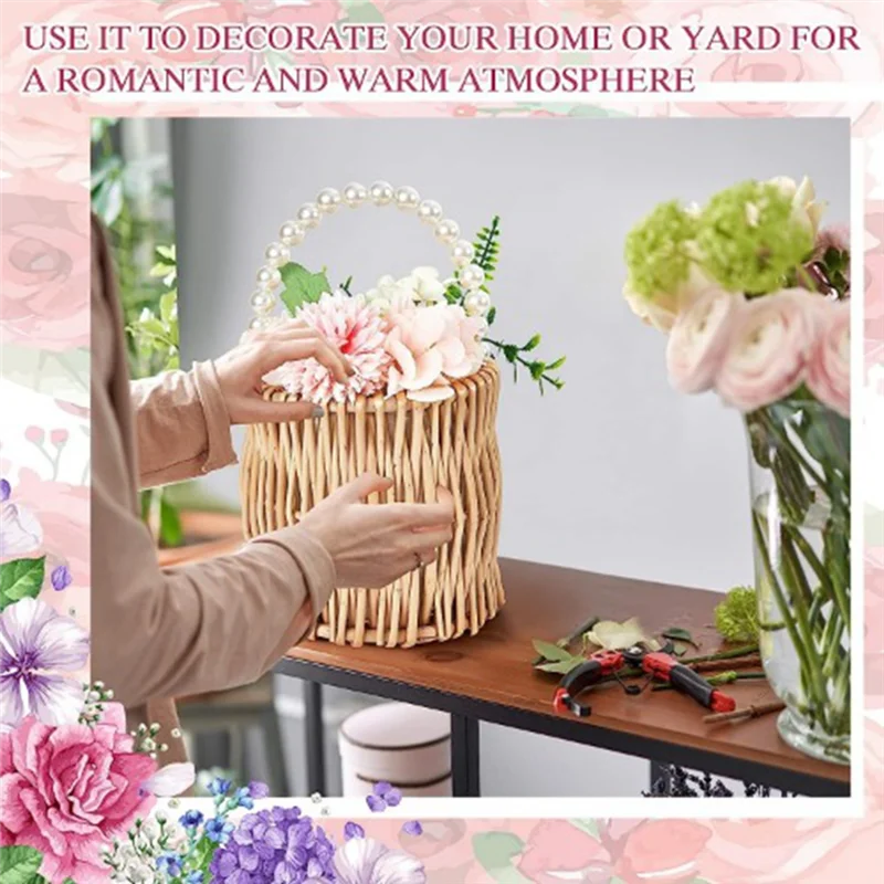 2Pcs Wicker Wedding Flower Girl Baskets Pearl Wicker Rattan Handwoven Basket Wicker Basket with Handle Straw