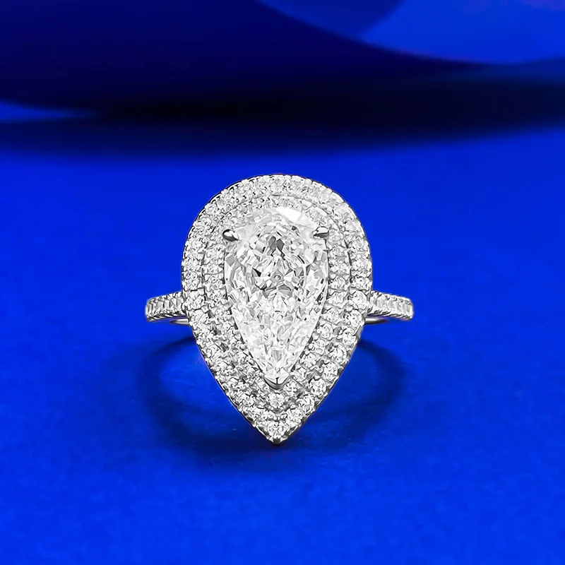 

Новое серебряное кольцо S925 с бриллиантами грушевидной формы 7*11, высокоуглеродистый бриллиант, ледяной цветок, кольцо с каплей воды