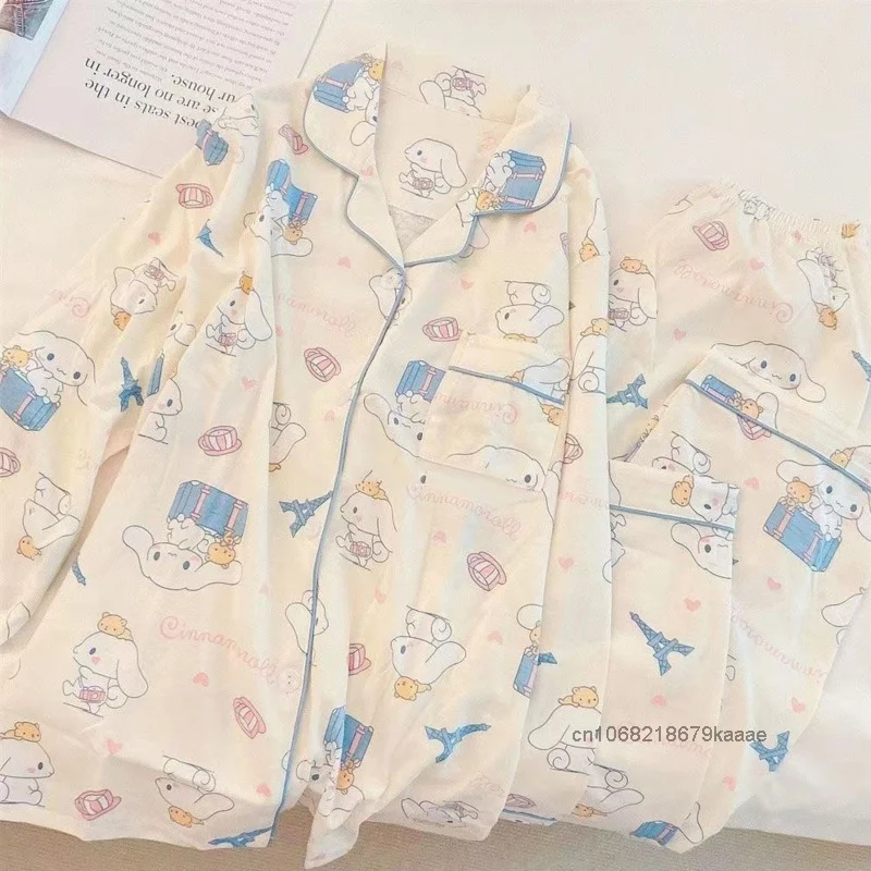 Sanrio Cinnamoroll Cartoon New Pajamas Spring Autumn Students Sweet Cute Y2k Girl Pajamas Korean Style Long Sleeve Home Clothes