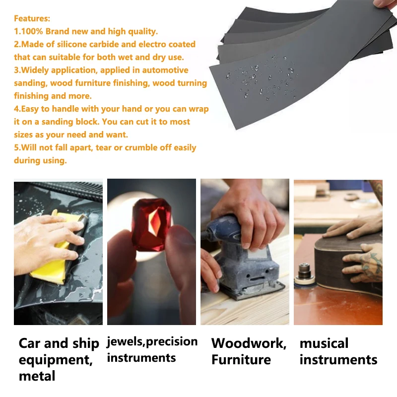 XCAN 36 шт., набор влажной и сухой наждачной бумаги 400/600/800/1000/1200/1500/2000/2500/3000, шлифовальная бумага с зернистостью, абразивные листы для дерева, металла