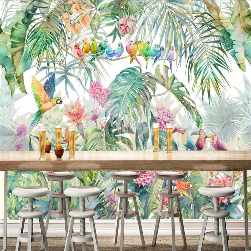 

Custom Tropical Rainforest Plant Banana Leaves Parrot Wallpapers for Living Room Bedroom Decorative Mural Papel De Parede 3d