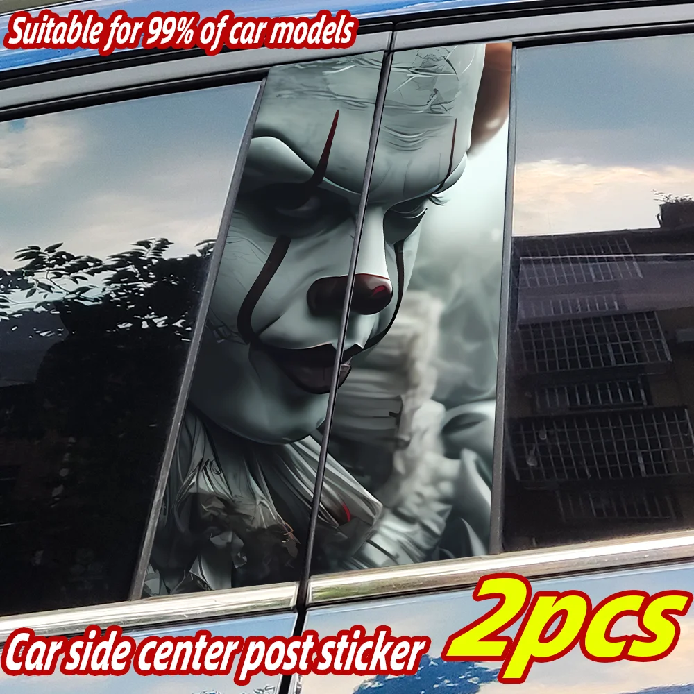 

Horror Dark Clown Car Stickers Auto B Pillar Waterproof Sunscreen Decor Cover Car Doors Pillar Sunscreen Decals Accessories