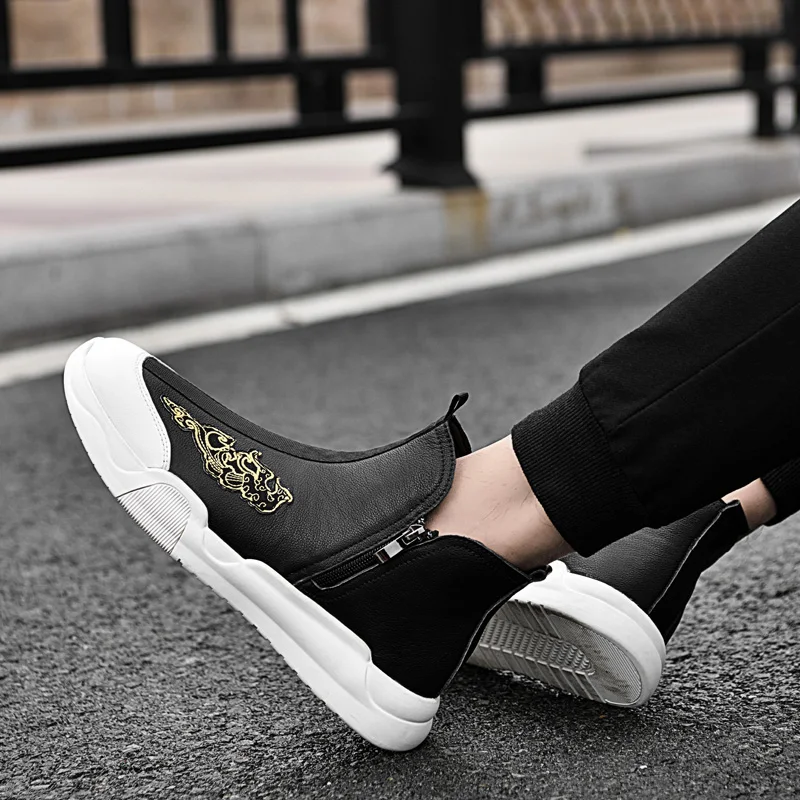 

Роскошные брендовые мужские осенние новые туфли из воловьей кожи со средним верхом, 2024, модные классические черные удобные теплые ботинки с боковой молнией