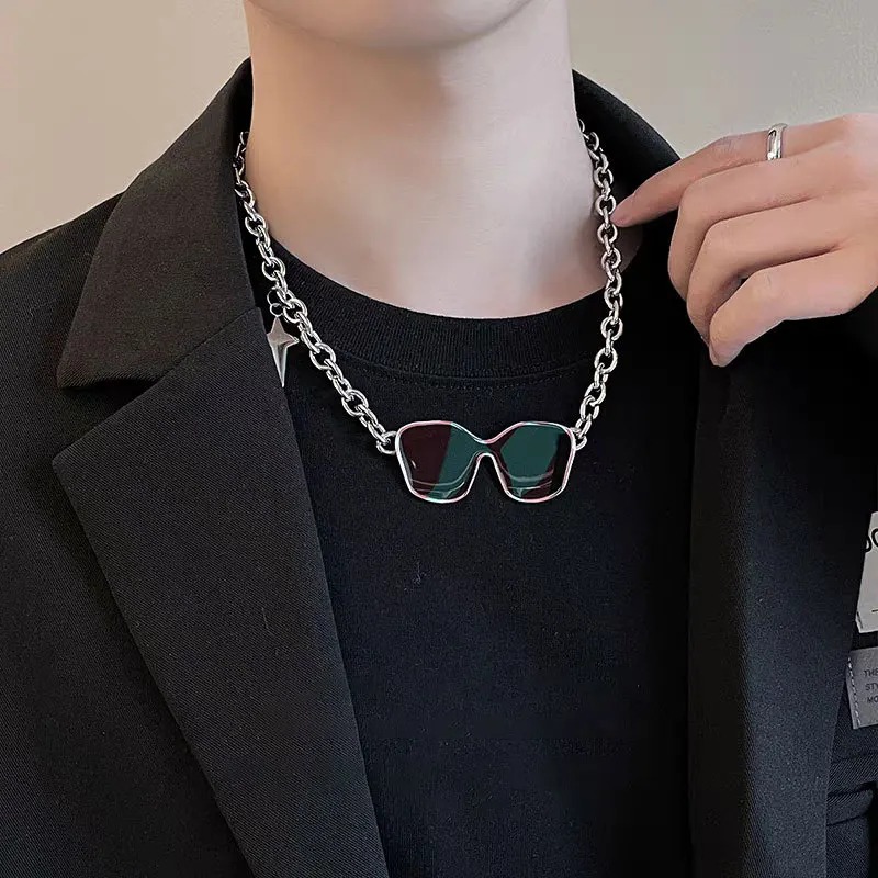 Gothic Sunglasses Necklace Niche Punk Design Star Like Ins Style Splicing Men's and Women's Trendy Hip-hop Style Ruffian andCool