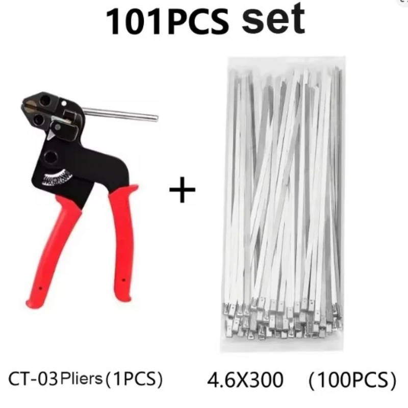 100pcs 300mm Stainless Steel Automatic Zip Tensioning Tool Cable Ties Plier Hand Fastening Strap Cutting Wrap Tool