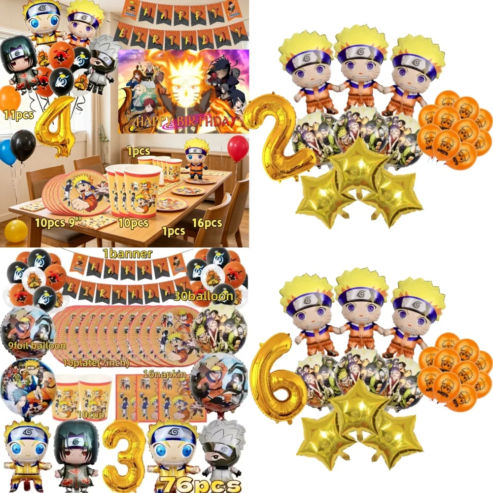 

Naruto Birthday Party Decorations Cartoon Ninja Uchiha Tableware Tablecloth Cups Plates Balloons Baby Shower Party Supplies Toys