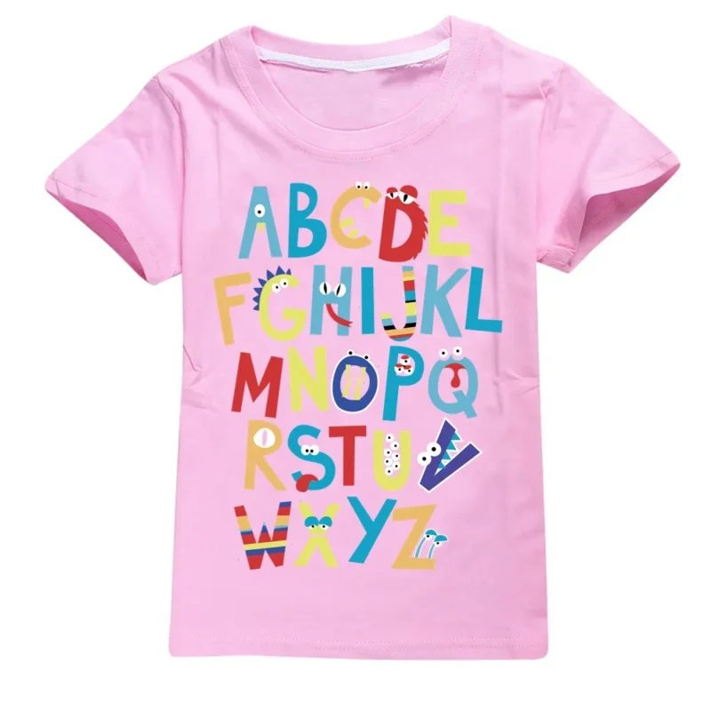 Alphabet Lore Cotton Tshirt A-Z English Letter Printing T-shirt Animal Clothes Gift for Kids Children Educational Christmas Gift