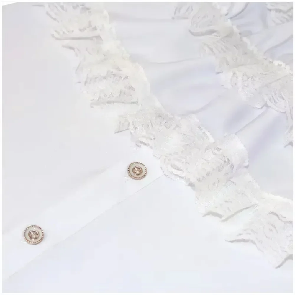 Men's Gothic Cotton & Lace Shirt - Ruffled Stand Collar Top for Pirate Cosplay, Halloween & Medieval Costume Events