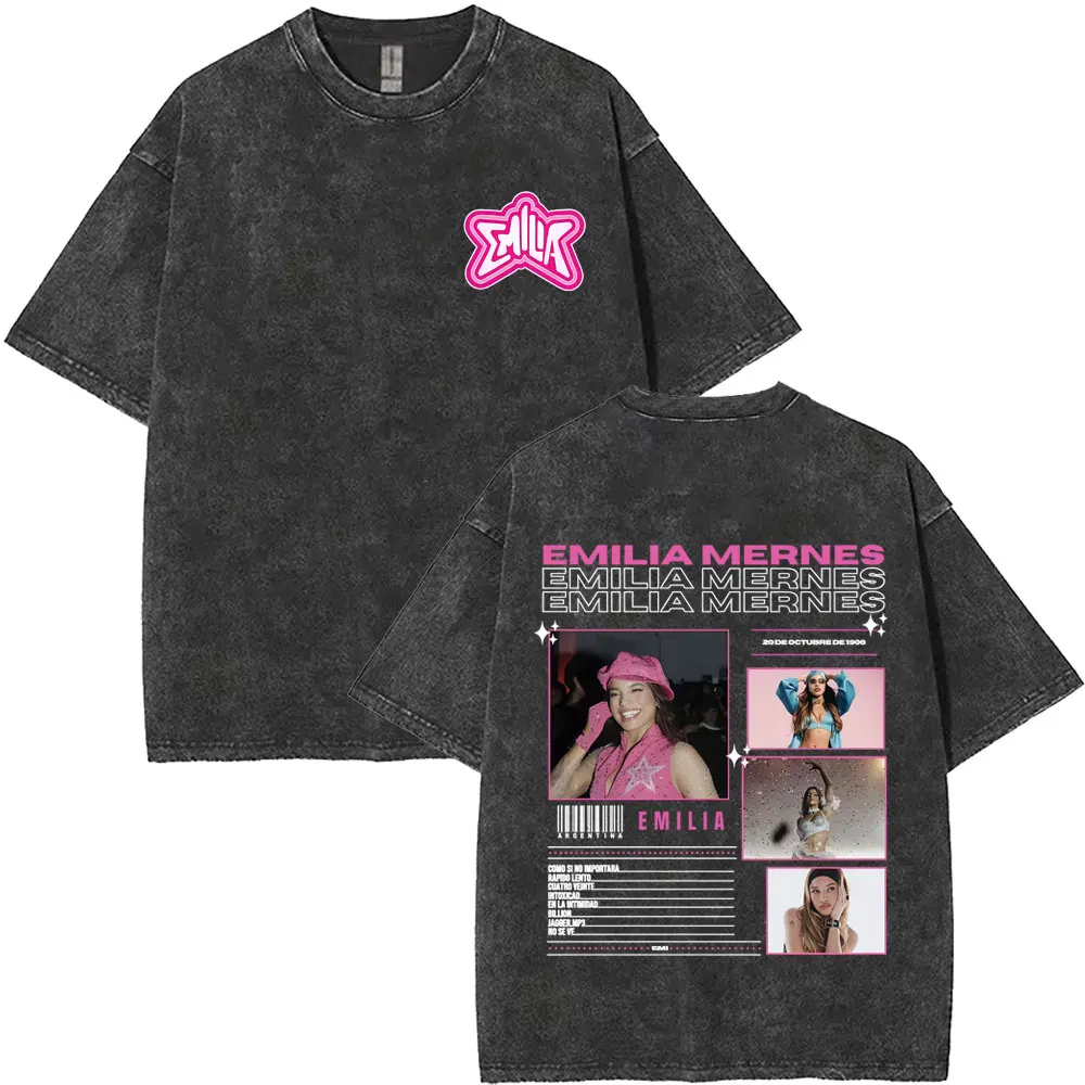 

Singer Emilia Mernes MP3 Graphic Washed Vintage Tshirt Male Fashion Oversized T-shirt Men's Women's Premium Aesthetic Streetwear