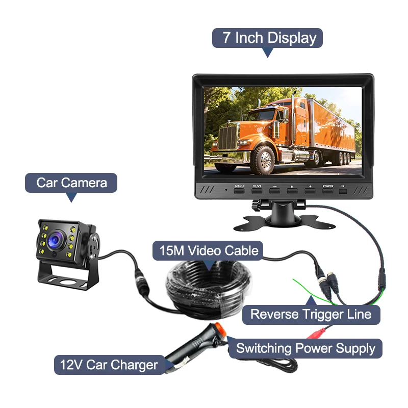 شاشة 7 بوصة AHD للرؤية الخلفية لوقوف السيارات 1080P LED للرؤية الليلية سيارة حافلة شاحنة عكس الكاميرا مع شاشة #2