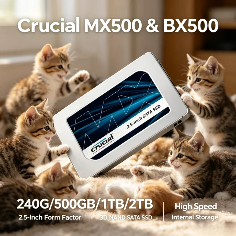 

2.5" SATA 3D NAND SSD Crucial MX500 & BX500 diverse capacities fast & steady internal storage for desktop and laptop computers