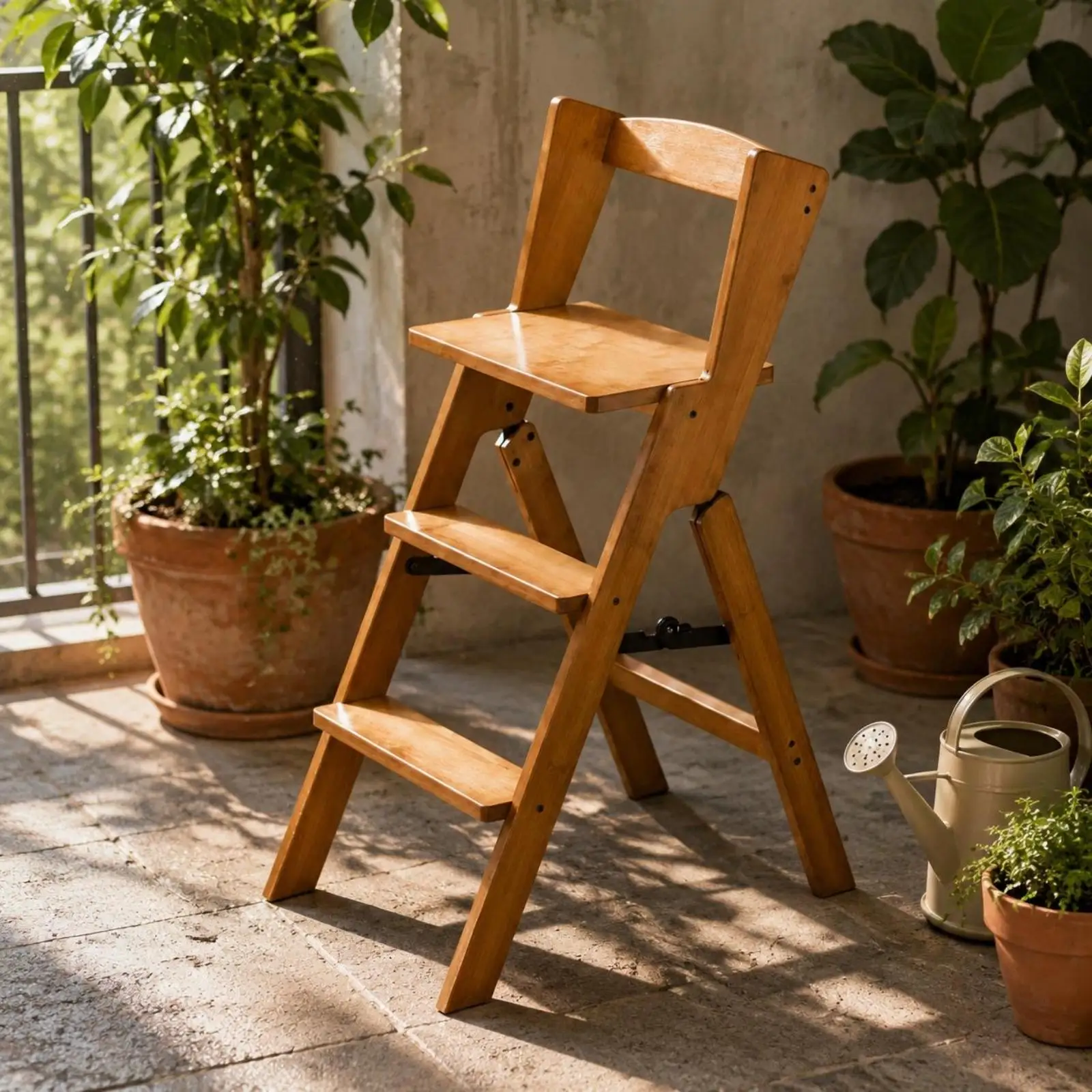 Foldable Ladder Stool Chair Wood Design with Backrest Portable Step Stool for Kitchen High Shelves and Daily Convenience