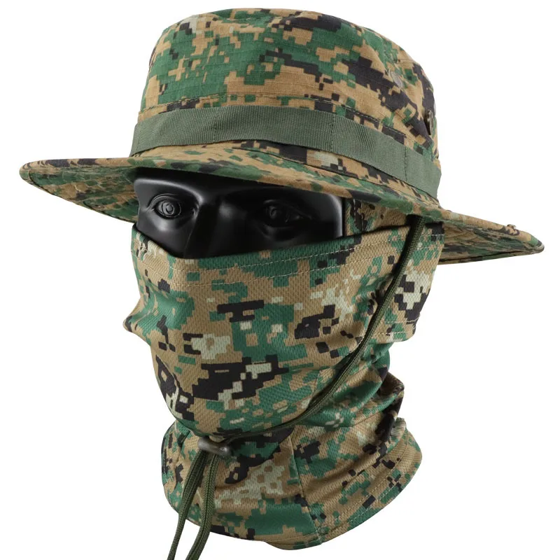 Bucket Hats Outdoor Cap Sun Protected Cap with Face Mask Sets Military Bonnie Hat Multi Colors Cap Fishing Hat Hiking Travel Hat