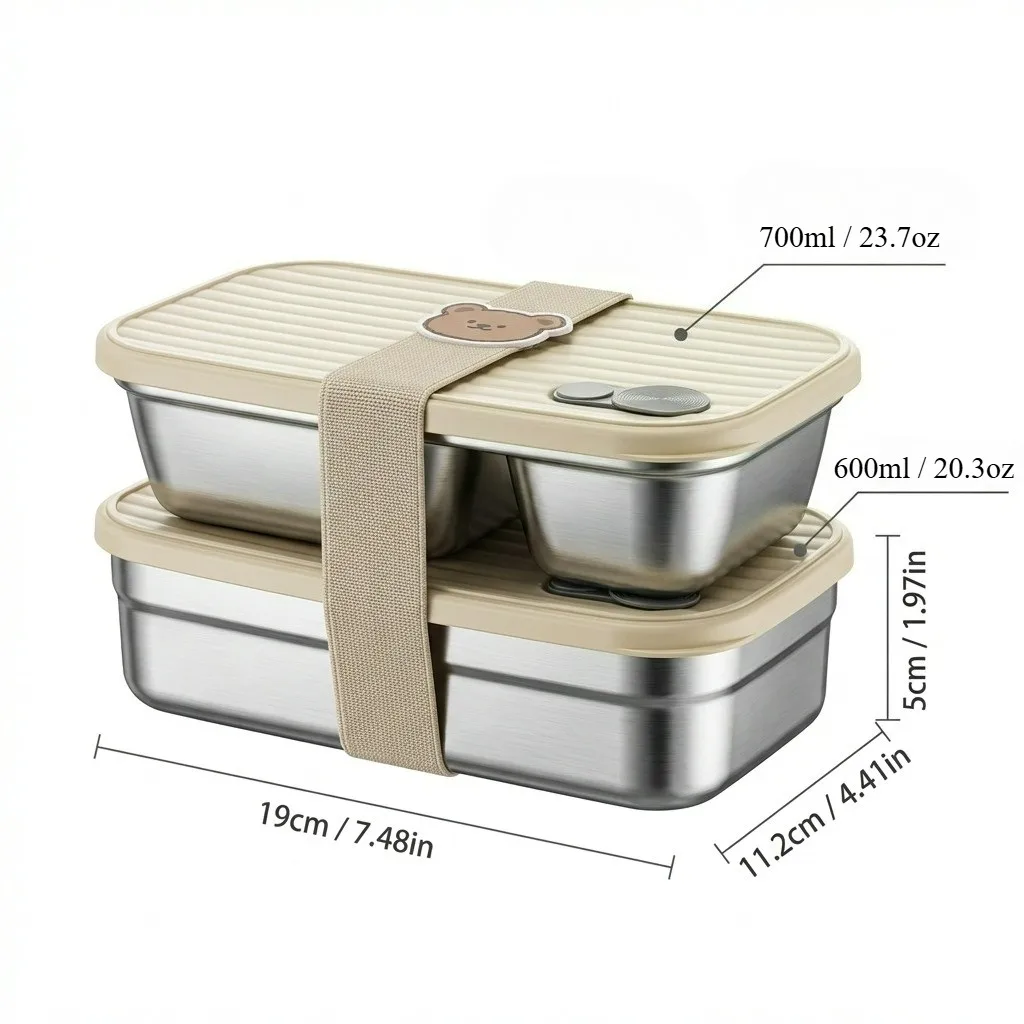 WORTHBUY Lunchbox aus Edelstahl 304, mit Deckel, tragbarer Obstsalat-Lebensmittelbehälter, stapelbar, auslaufsicher, Bento-Box für Studenten