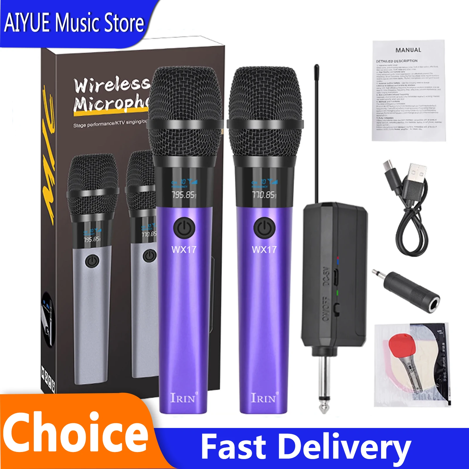 IRIN UHF Wireless Microphone System WX17 Professional Handheld Dynamic Mics For Stage Karaoke Live Streaming Outdoor Events