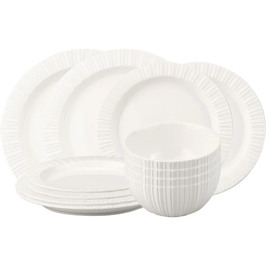 

Белый керамический набор посуды из 12 предметов, серия Rhine для 4 входят миски, плоские и глубокие тарелки, микроволновая печь и посудомоечная машина Sa