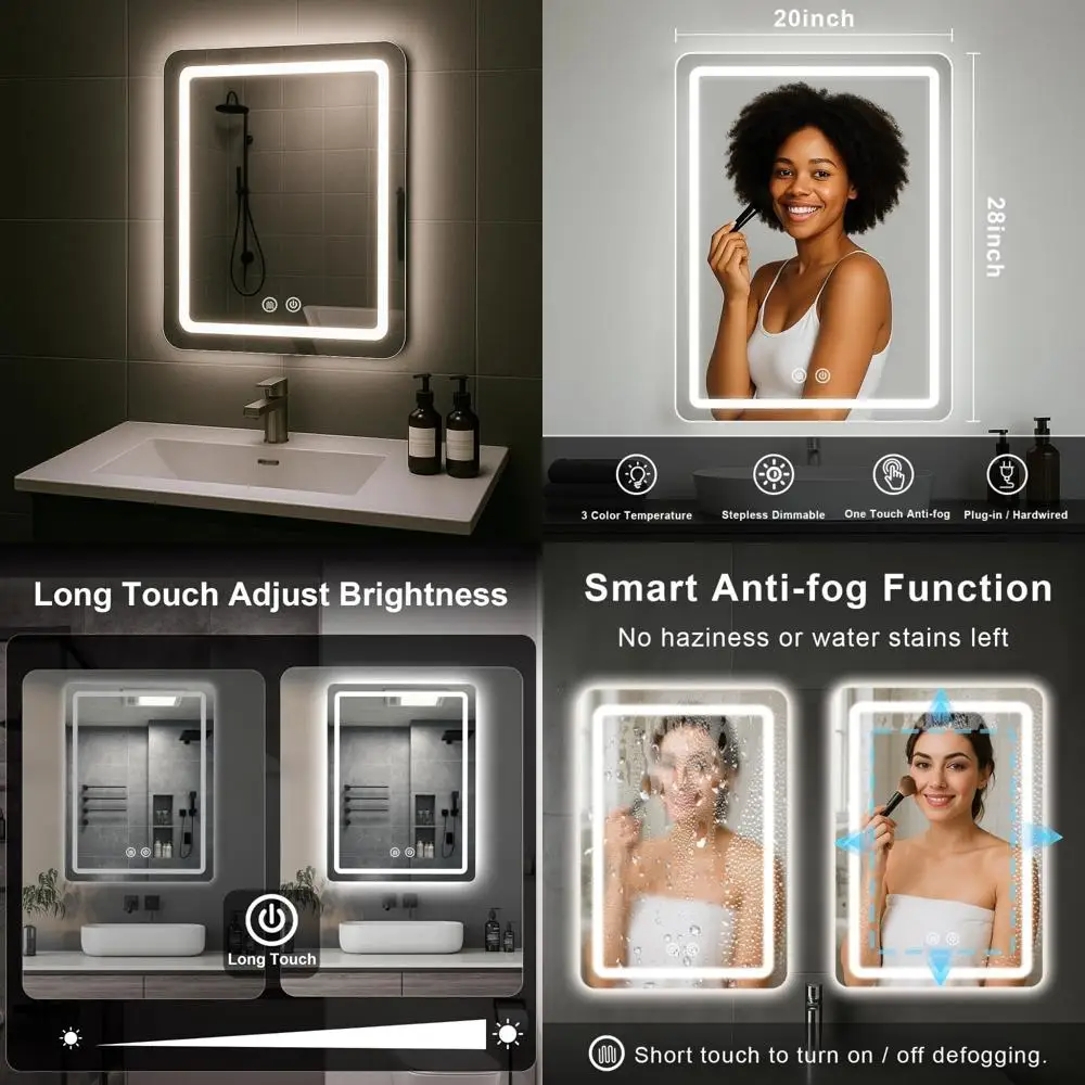 

Светодиодное зеркало для ванной комнаты, туалетные зеркала 20x28 дюймов с подсветкой для бритья, настенное безтуманное зеркало для макияжа с туманообразователем,
