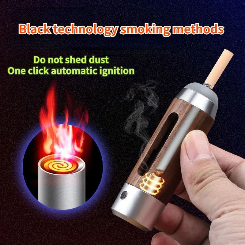 

Smokeless Ashtray Lazy Cigarette Holder Not Drop Ash Artifact Ashtray Walnut Car Ashtray with Rechargeable Lighter Tungsten Wire