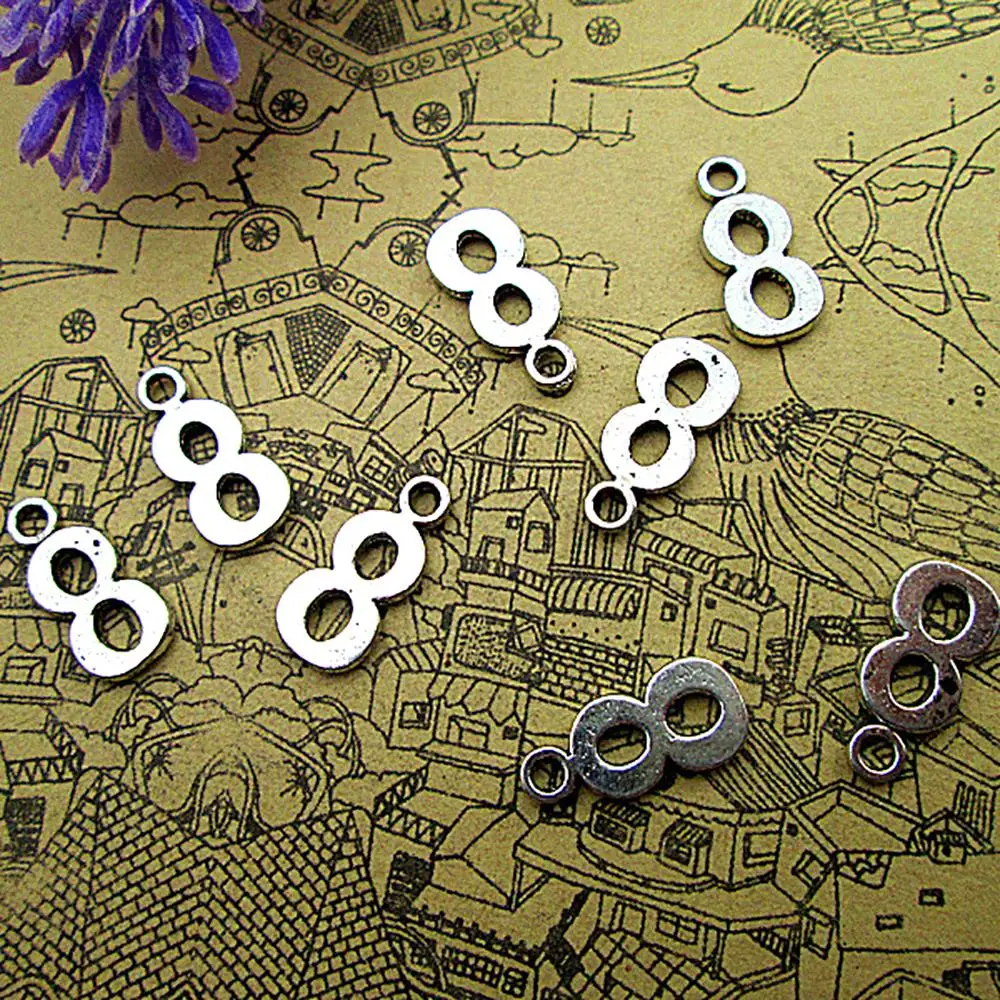 

120pcs--15x7mm Number 8 Charms For Jewelry Making DIY Findings Antique Silver Color Alloy Pendants