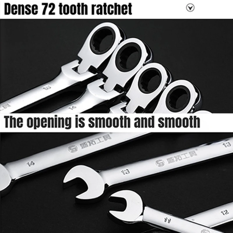 Ratchet Wrench of Spanner Set Hand Tool 72-Tooth Ratcheting 180° Rotation Car Repair CR-V Chromium Steel Combination Wrenches