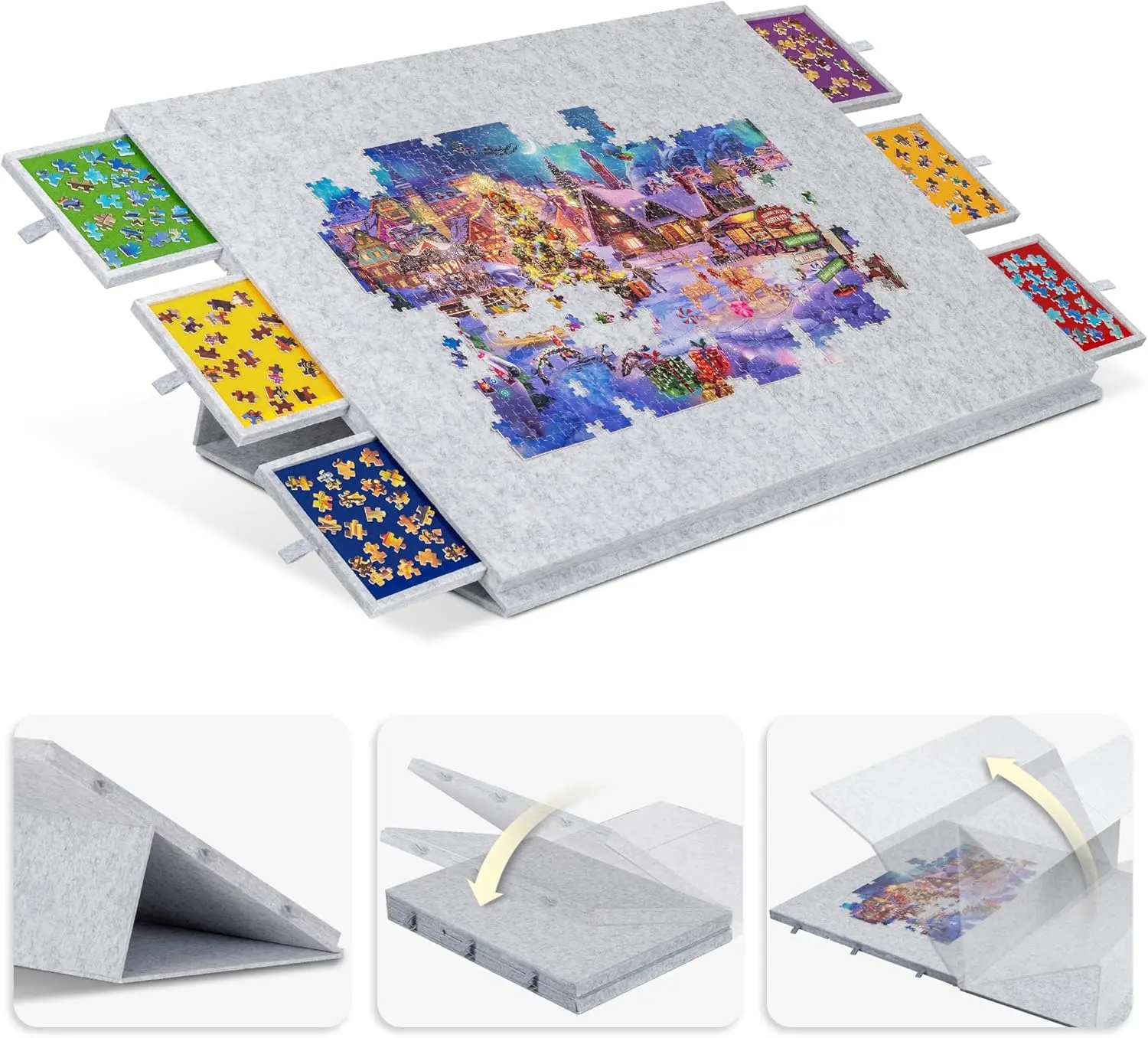 

2000 Pieces Portable Jigsaw Puzzle Board with 6 Drawers & Trays, Tilting Jigsaw Table with 2-in-1 Puzzle Stand & Cover, Lightwei