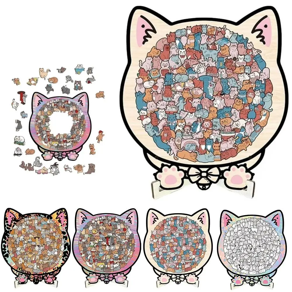 

135-piece Morandi-colored Cat-shaped Puzzle with Cat Silhouette Frame Macaron Color Cut Cat Pieces Cat Puzzle Ornaments