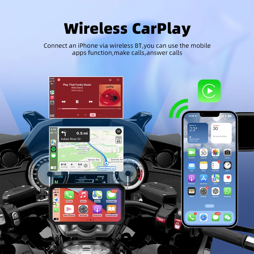 Autommi Motorcycle GPS 6 Inch WiFi MOTO Navigation Waterproof Carplay Display Screen Portable Motorcycle Android Auto