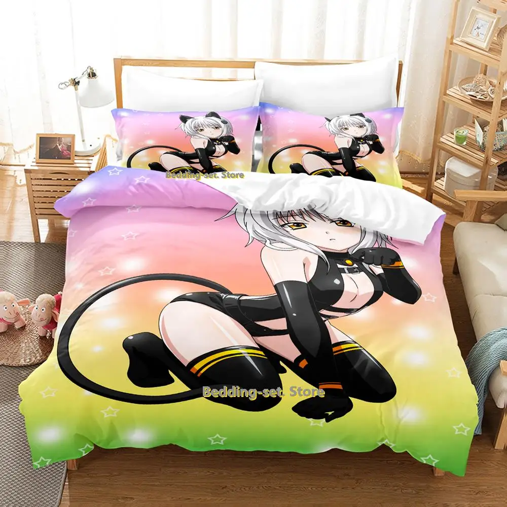 New Kawaii Koneko chan DxD Bedding Set Single Twin Full Queen King Size Bed Set Adult Kid Bedroom Duvetcover Sets Cat Girls Bed