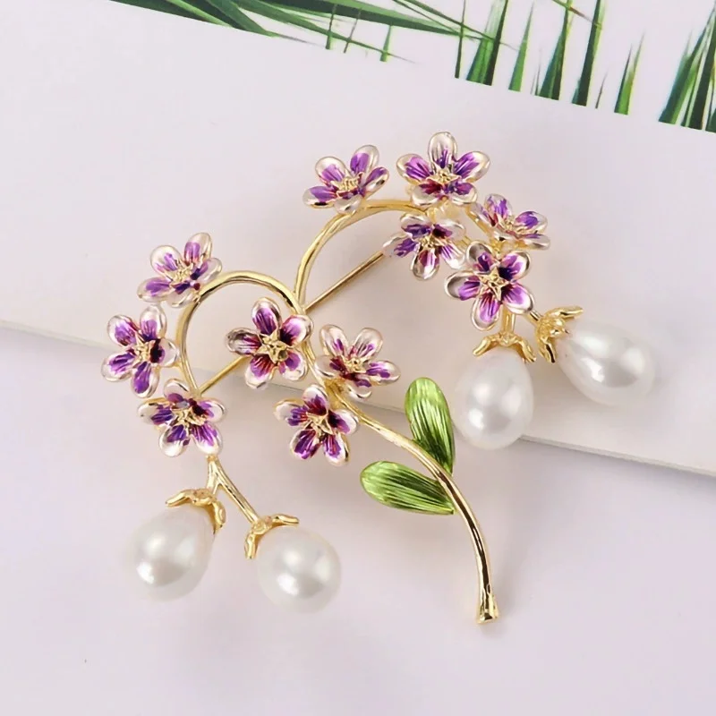 Retro palace Branch alloy pearl Flower Enamel Brooches Women Men's Weddings Brooch Pins best Christmas gift