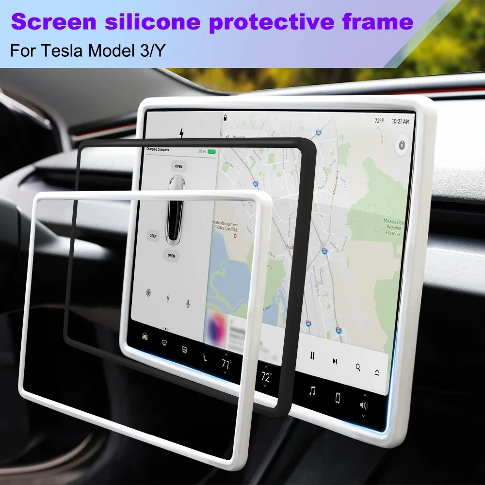 ل تسلا هايلاند حامي الشاشة إطار سيليكون عرض حافة غطاء الجسم ملحقات التحكم المركزية ل تسلا نموذج 3 Y #2