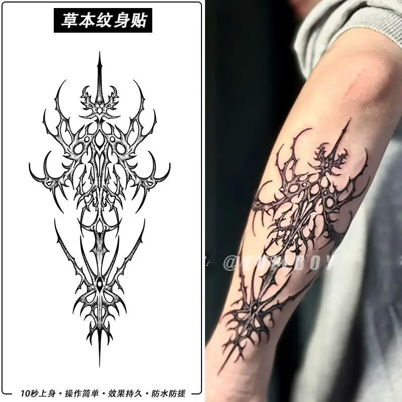 

Semi-permanent Herbal Tattoo Sword Totem Temporary Tattoos for Woman Man Arm Thorns Fake Tattoo Sexy Waterproof Tatto Sticker