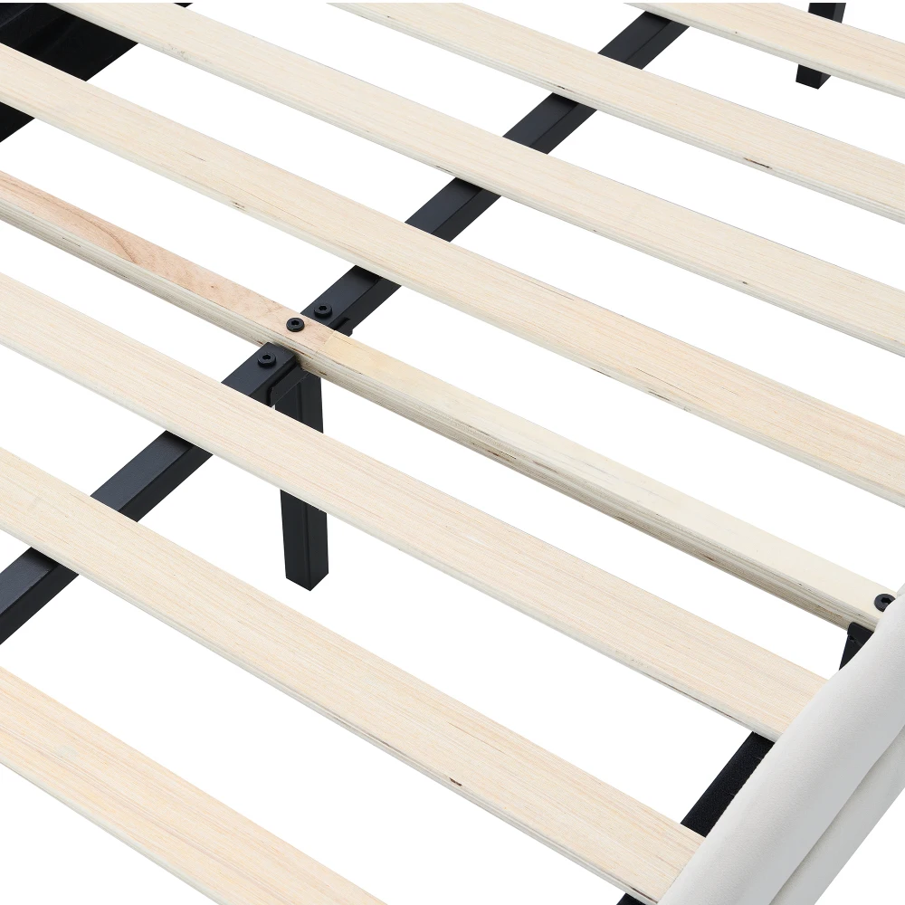 PINGGO Beige Samt Einzelbett 90x200cm Wolkenförmiges Kopfteil Farbwechsel-LED-Streifen Holzlatten Kinderbett Ohne Matratze – Detail 18