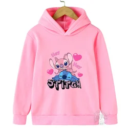 Camisola Disney-Stitch Street Fashion para meninos e meninas, pulôver esportivo infantil, capuz ao ar livre