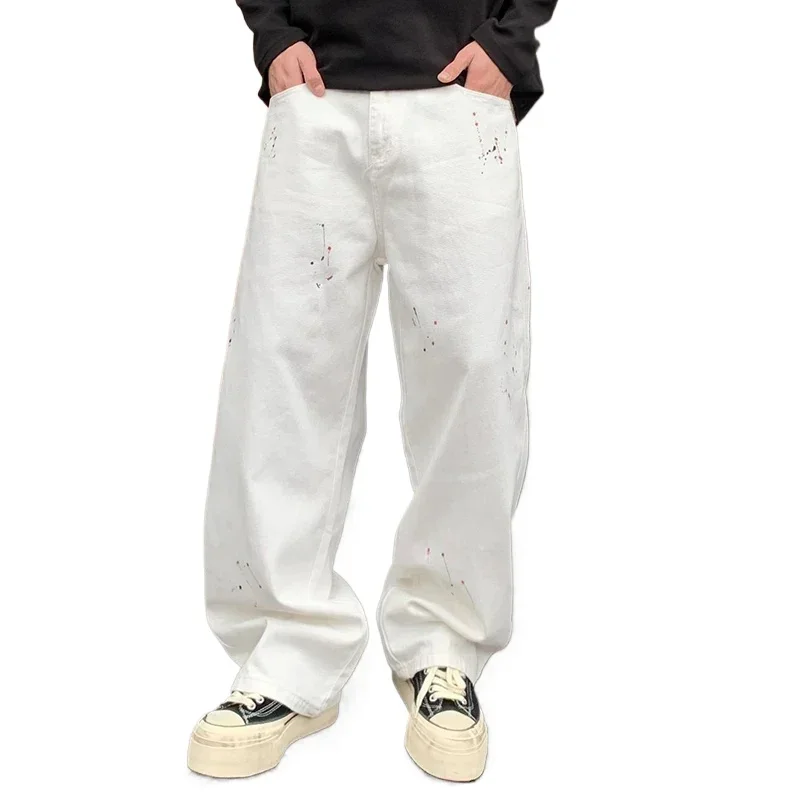 Men Streetwear Fashion Hip Hop Loose Casual White Denim Wide Leg Baggy Jeans Pants Cityboy Plus Size Y2k Jeans Trousers