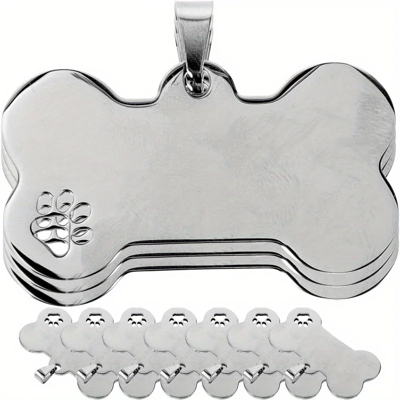 Stainless Steel Personalized Dog Tags Pet Bone Name Hollow Claw Shape Engraved Id Silver Collar Charm Pet Accessories