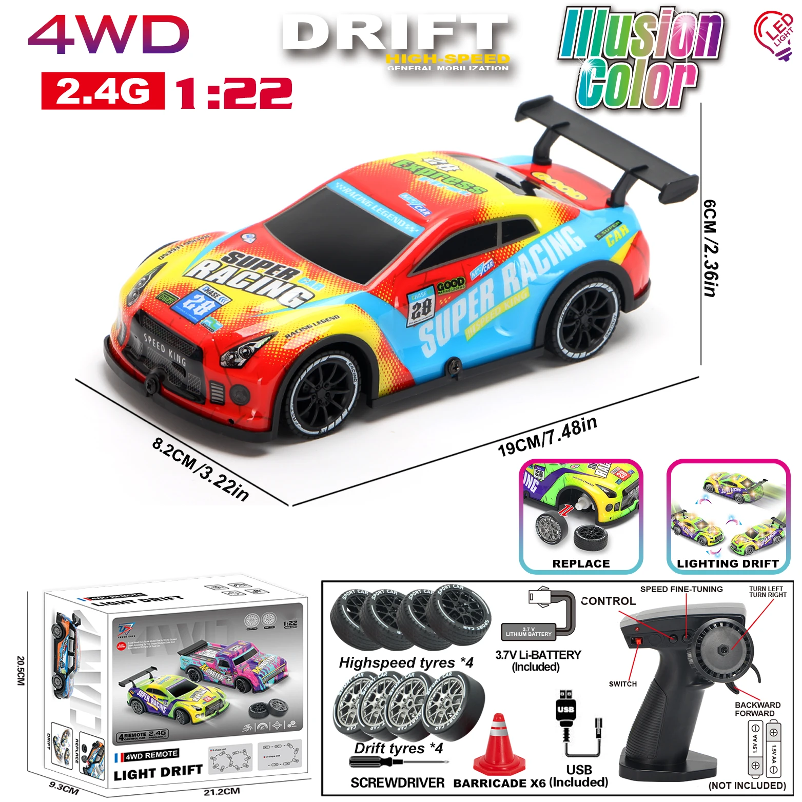 1:22 4WD RC Drift Car telecomando da corsa 2.4G modello da competizione ad alta velocità con 2 set di pneumatici sostituibili regalo di compleanno per ragazzi