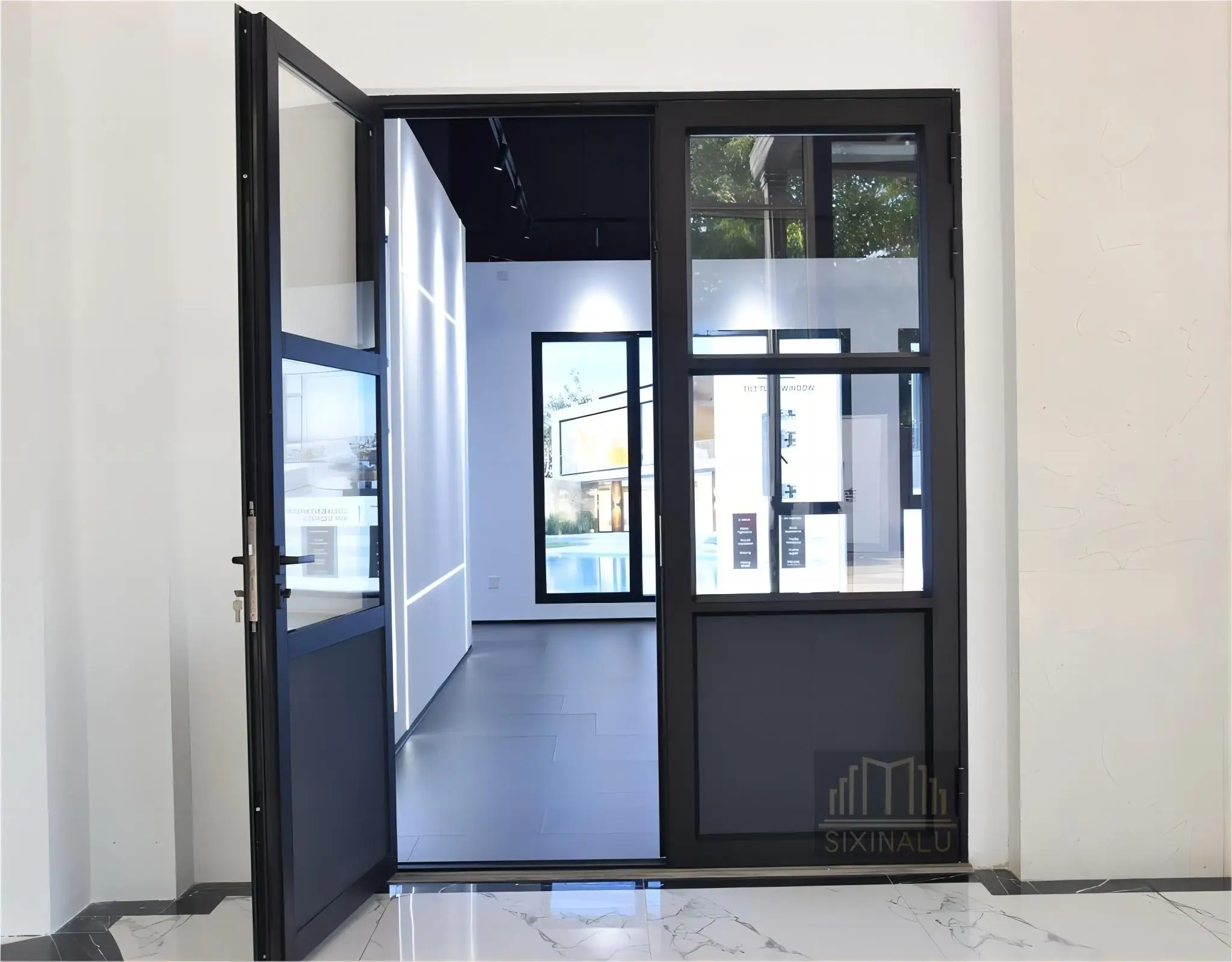 Sixinalu Exterior Doors Home Interior Front Door Entry Aluminum Alloy Profile Casement French Double Door Glass Storm Doors