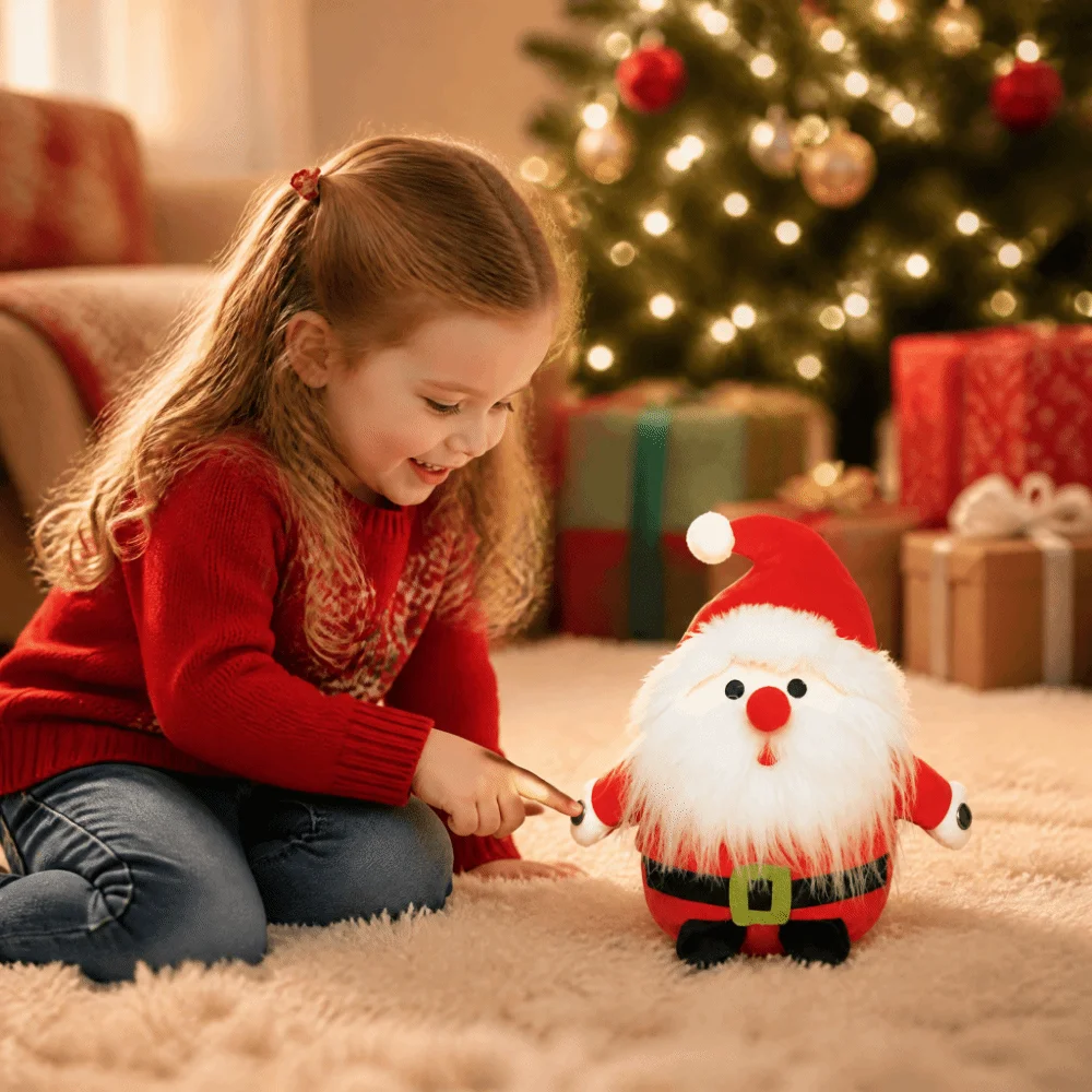 Soft Plush Material Santa Claus Plush Toy Body Induction Sound Effects Interactive Stuffed Doll Sensory Toy Kid Friendly