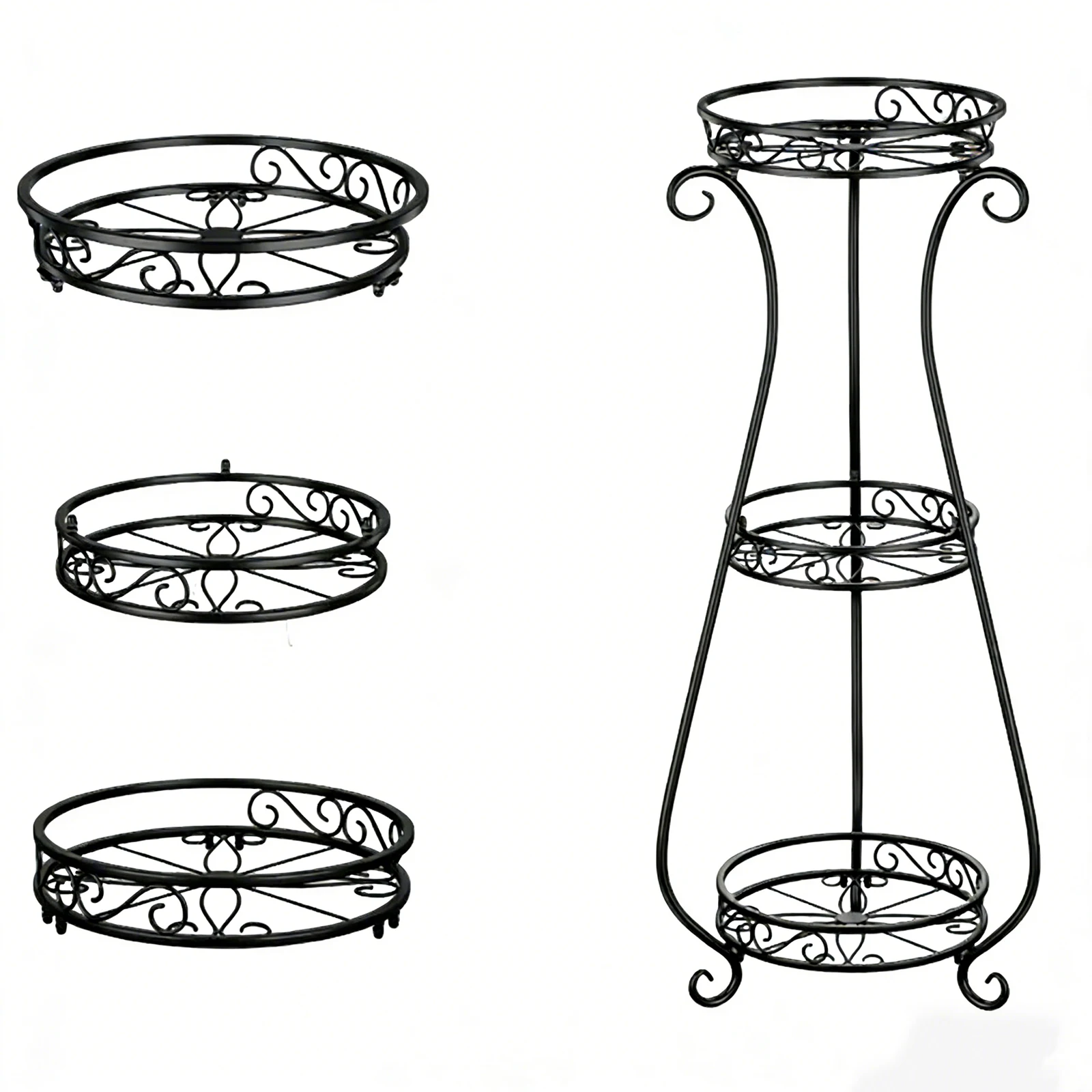 

Трехуровневая высокая подставка для цветов (34 дюйма), сверхпрочная, нержавеющая, круглая, для нескольких растений, для патио, веранды, гостиной, сада
