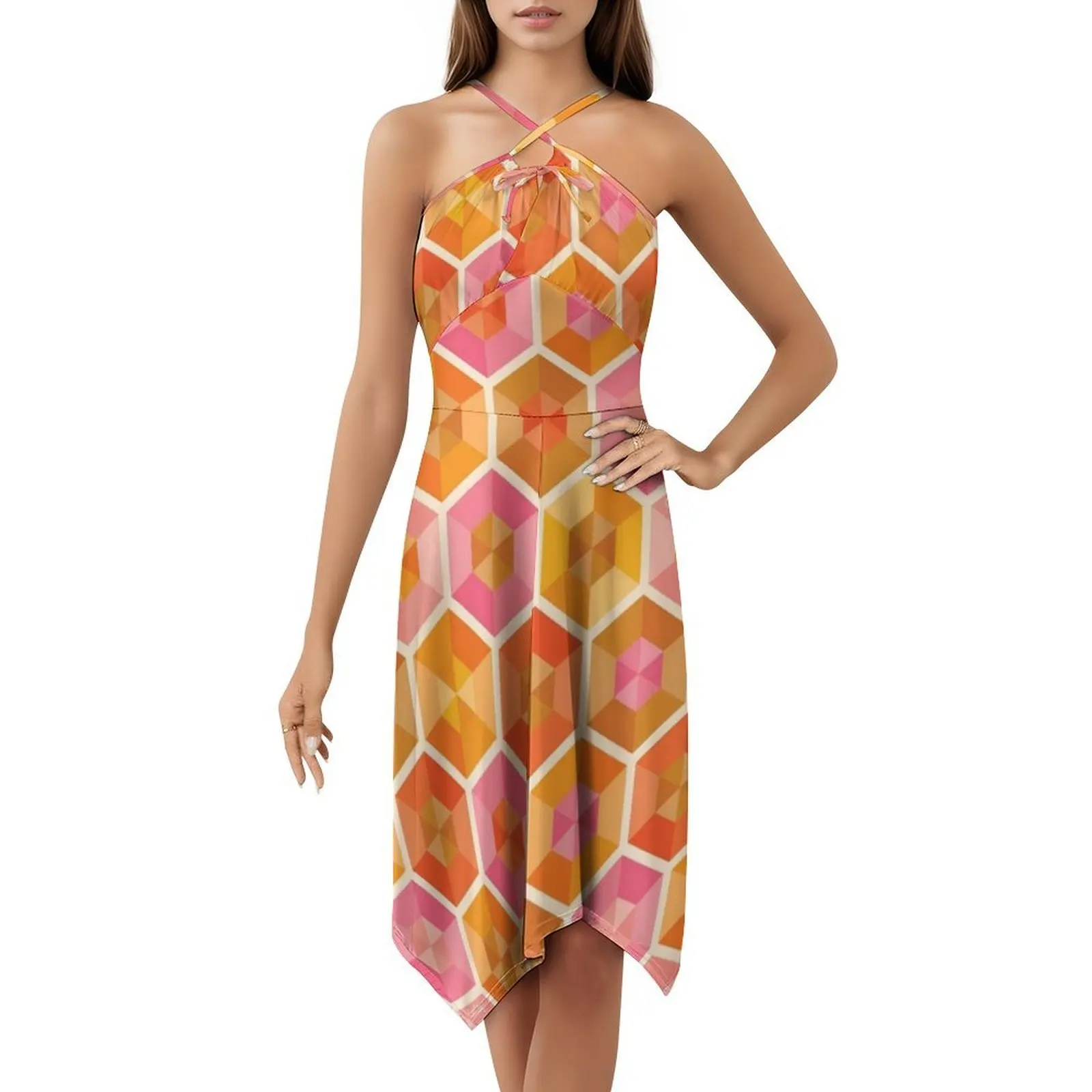 Hexagon Gems - فستان حفلات نسائي ريترو صن شاين ملابس الشارع الشهير ملابس نادي مطبوعة عصرية للإناث سداسية هندسية #5