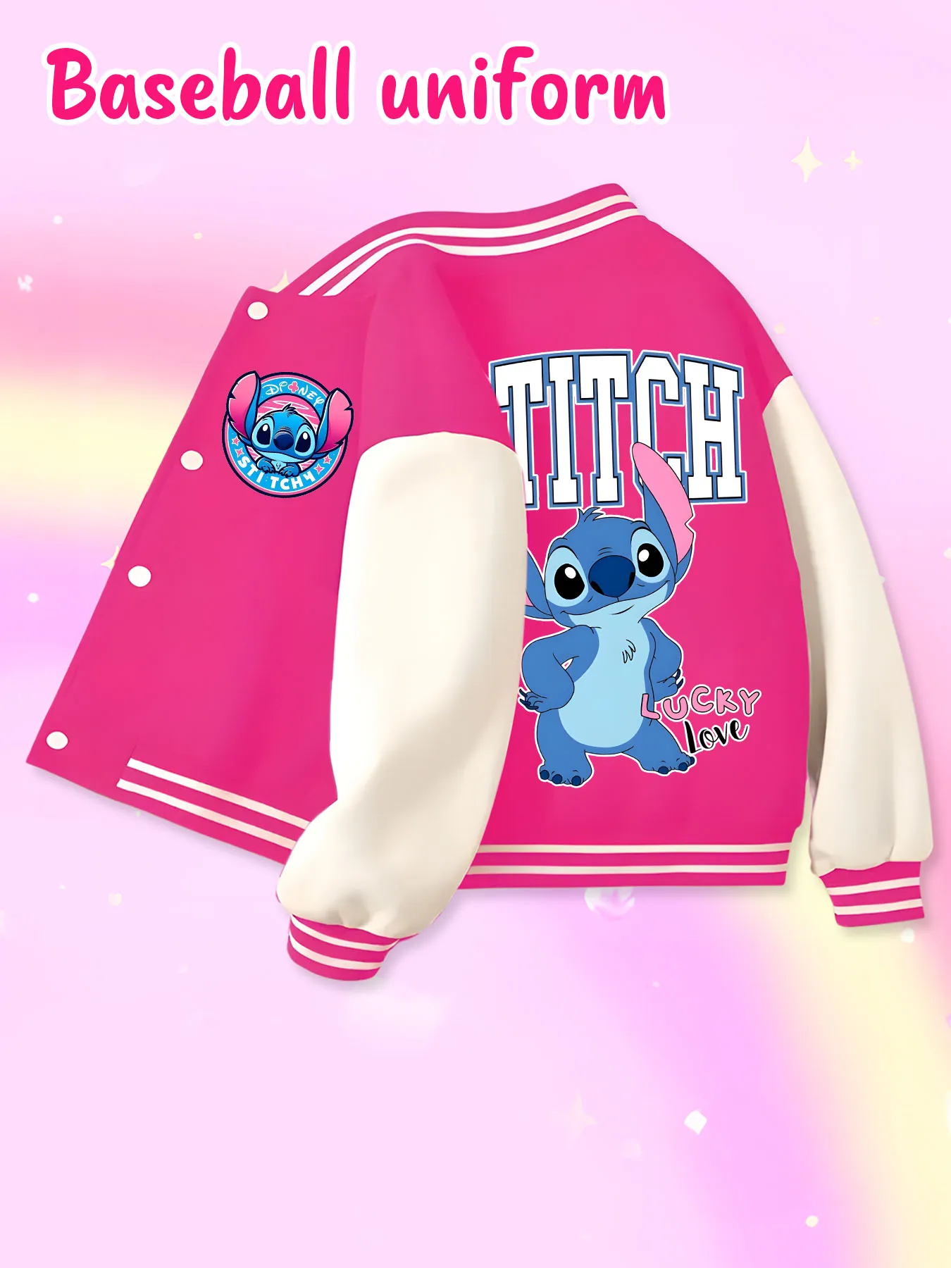 Disney fashion trend baseball jacket, suitable for daily sports and casual wear, printed with cute Stitch pattern, nice gift.