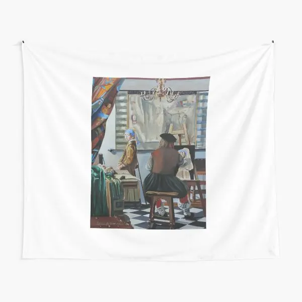 Vermeer Paints The Girl With A Pearl Ear  Tapestry Printed Towel Hanging Home Decoration Art Blanket Travel Decor Bedspread