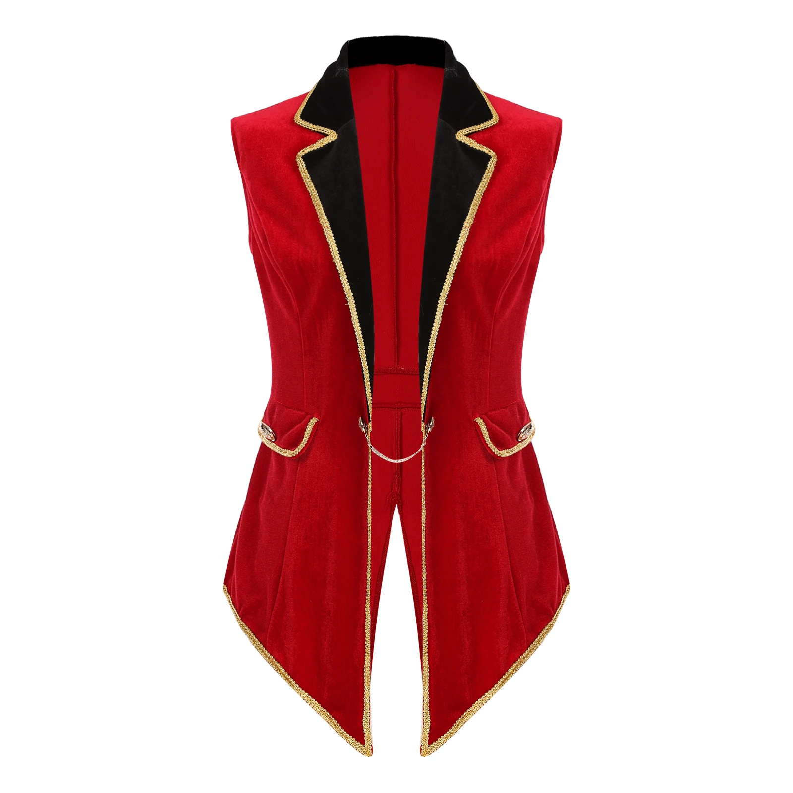 

Womens Circus Ringmaster Jacket Vest Showman Wizard Cosplay Costume Lion Tamer Role Play Outfit Swallow-Tailed Balzer Jacket