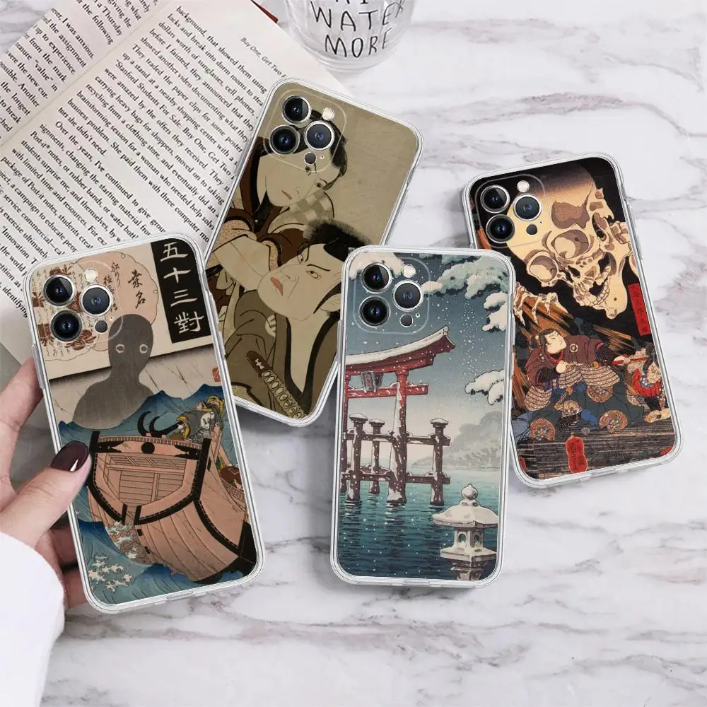 Ukiyo-e Japanese Style Art Phone Case For IPhone 15 14 13 12 Mini 11 Pro XS Max X XR SE 6 7 8 Plus Soft Silicone Cover